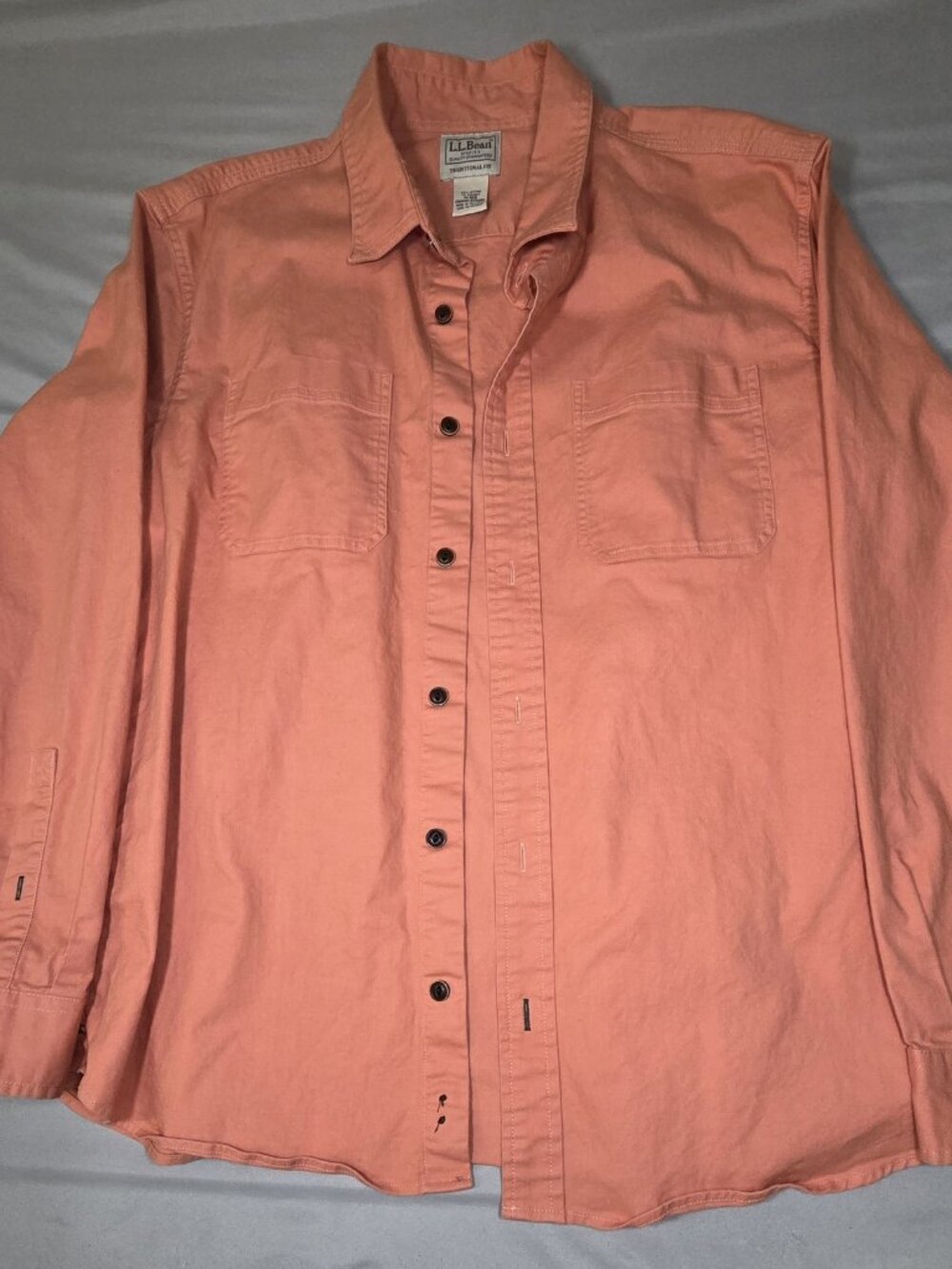 L.L.Bean BeanFlex Twill Shirt Salmon Coral Traditional Fit Men's M Regular